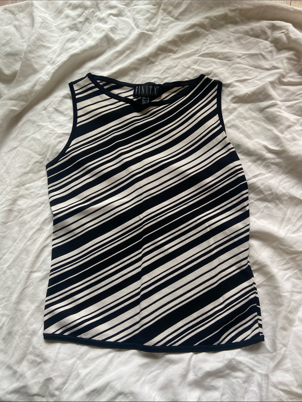 Vintage Finity Black and White Diagonal Stripe Tank